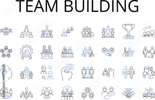 Team building line icons collection. Bonding exercises, Group activities, Collaborative events, Partnership development, Mutual understanding, Camaraderie building, Joint ventures vector Generative AI