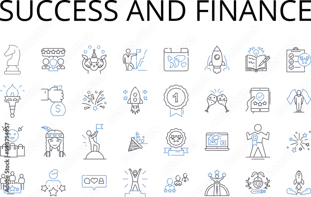 Success and finance line icons collection. Wealth and prosperity, Power and influence, Achievement and earnings, Growth and development, Profit and gain, Triumph and fortune, Riches and Generative AI