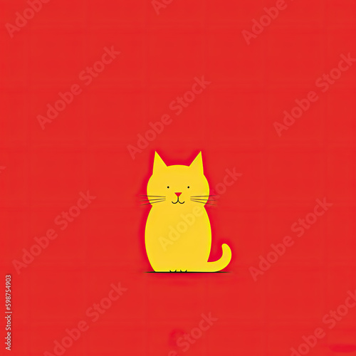 illustration of a cat in the style of Japanese minimalism on a red background with free space Generative AI