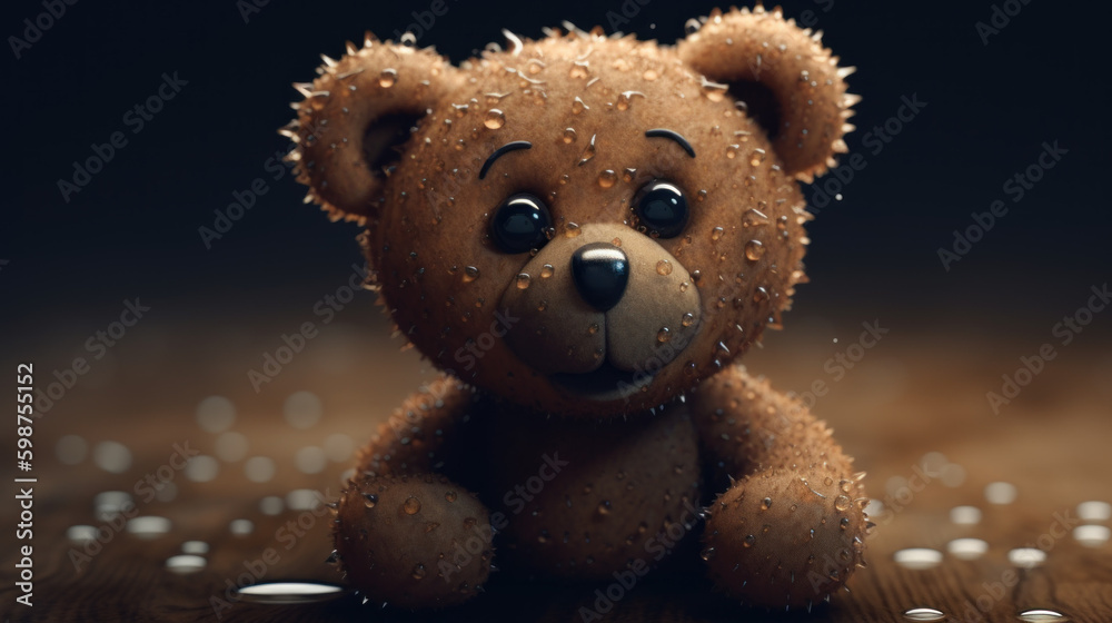 Cute wet teddy bear created with generative AI technology Cute wet teddy bear created with generative AI technology