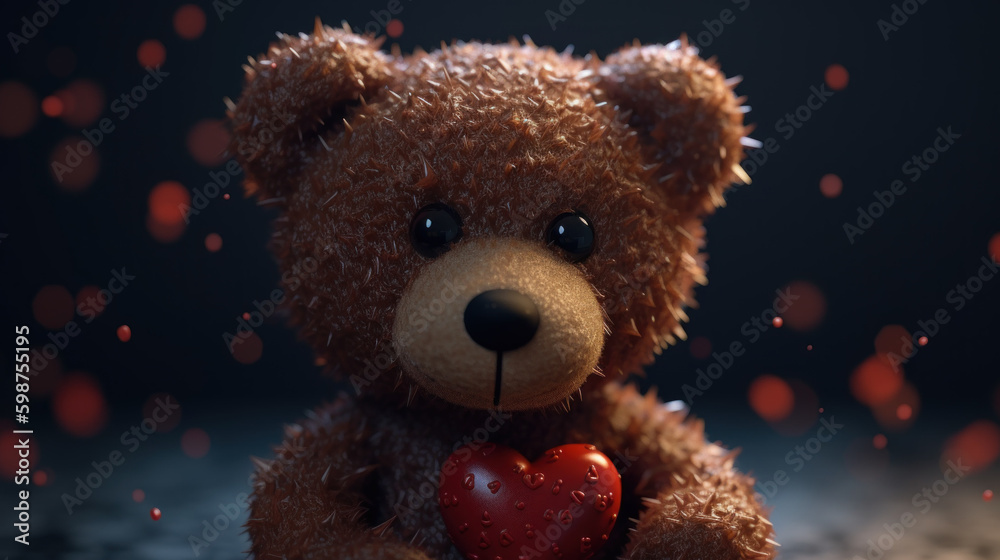 Cute wet teddy bear created with generative AI technology
