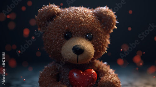 Cute wet teddy bear created with generative AI technology