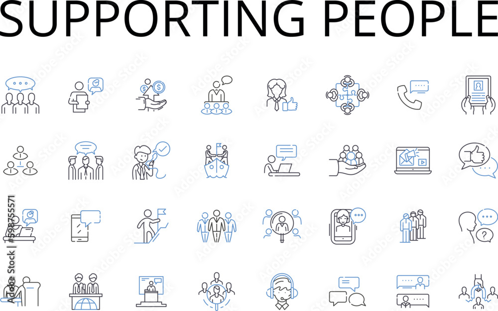 Supporting people line icons collection. Helping others, Assisting individuals, Aiding humanity, Encouraging people, Empowering individuals, Supporting society, Boosting morale vector Generative AI Supporting people line icons collection. Helping others, Assisting individuals, Aiding humanity, Encouraging people, Empowering individuals, Supporting society, Boosting morale vector Generative AI