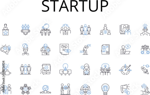 Startup line icons collection. New venture, Emerging business, Fresh company, Nascent enterprise, Prospective firm, Novel start-up, Original company vector and linear illustration. Generative AI