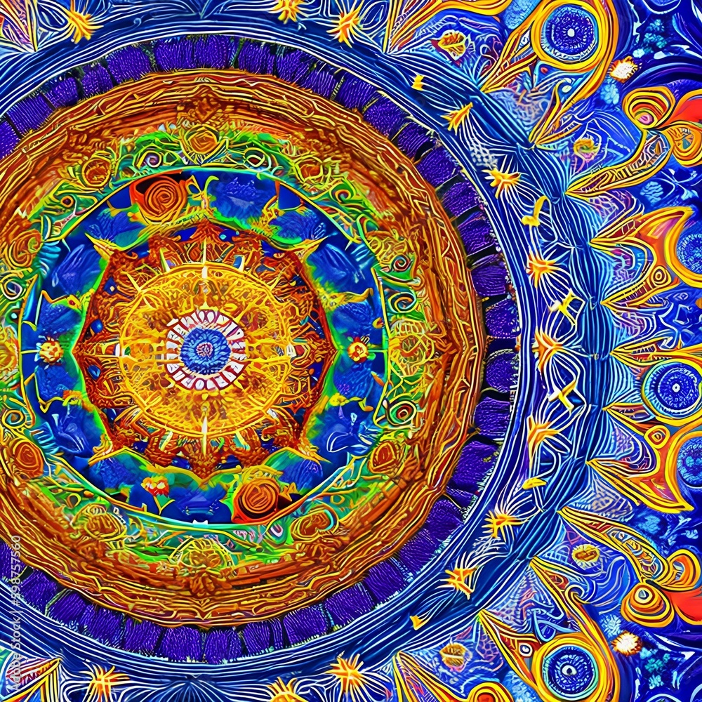 Mandala Universe: An abstract representation of the universe, created with intricate mandala patterns and bold colors3, Generative AI