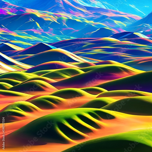 Digital Mountains: An abstract representation of mountains, created with digital shapes and vivid colors4, Generative AI photo