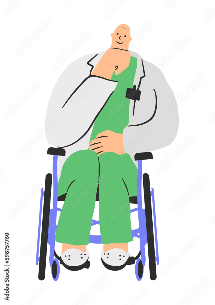A doctor in a wheelchair. Stylized shapes, vector character. A doctor in a wheelchair. Stylized shapes, vector character.