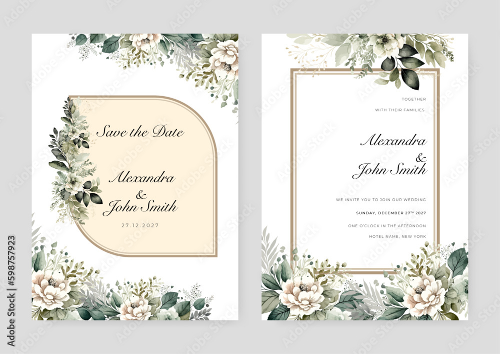 White orchid floral flower beautiful hand drawn wedding invitation card