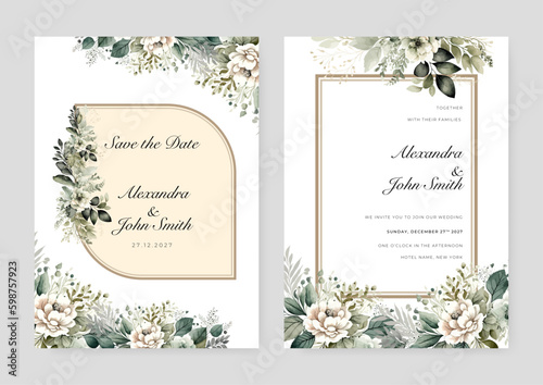 White orchid floral flower beautiful hand drawn wedding invitation card