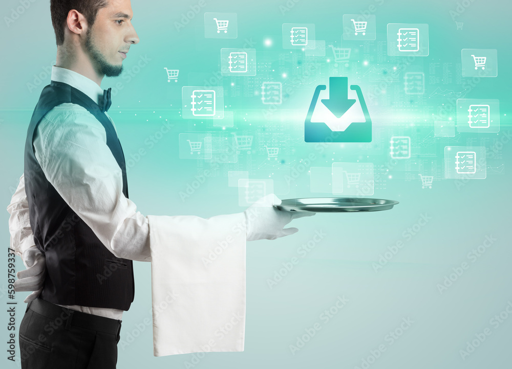 Waiter serving business idea concept Waiter serving business idea concept