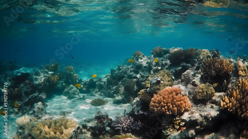 view of coral reefs on the bottom of the clear sea, generative ai © sipalingPNG