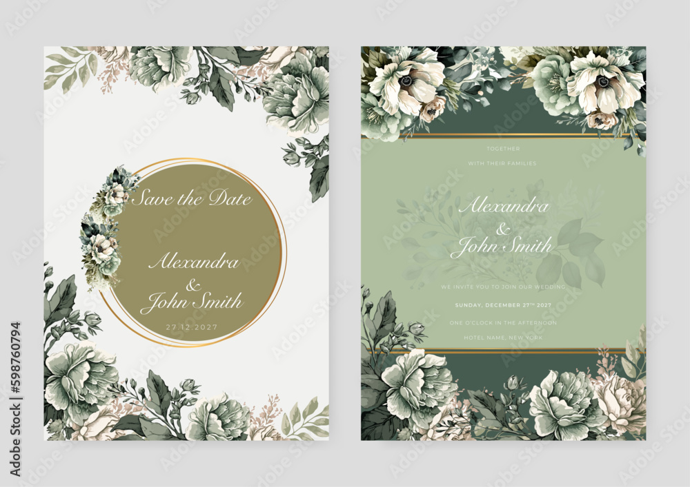 White orchid floral flower vector elegant leaves wedding invitation card template watercolor