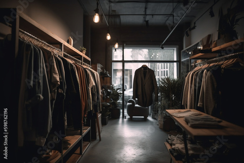 clothes shop on hanger at the modern shop boutique Generative AI