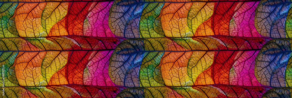 Macro texture of beautiful leaves in rainbow colors tones. AI generative illustration. Macro texture of beautiful leaves in rainbow colors tones. AI generative illustration.