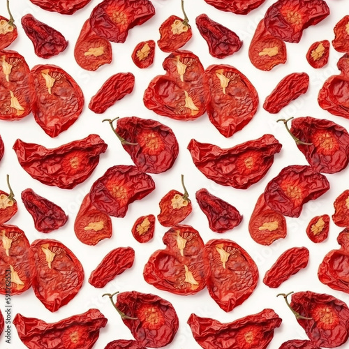 Sundried or dried tomato halves, top view. AI generative illustration.