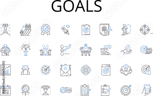 Goals line icons collection. Aspirations, Objectives, Ambitions, Targets, Aims, Endeavors, Aventures vector and linear illustration. Missions,Pursuits,Visions outline signs set