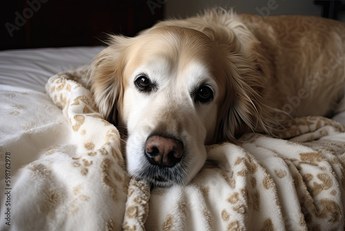 golden retriever dog that's sick with dog flu- made with generative ai