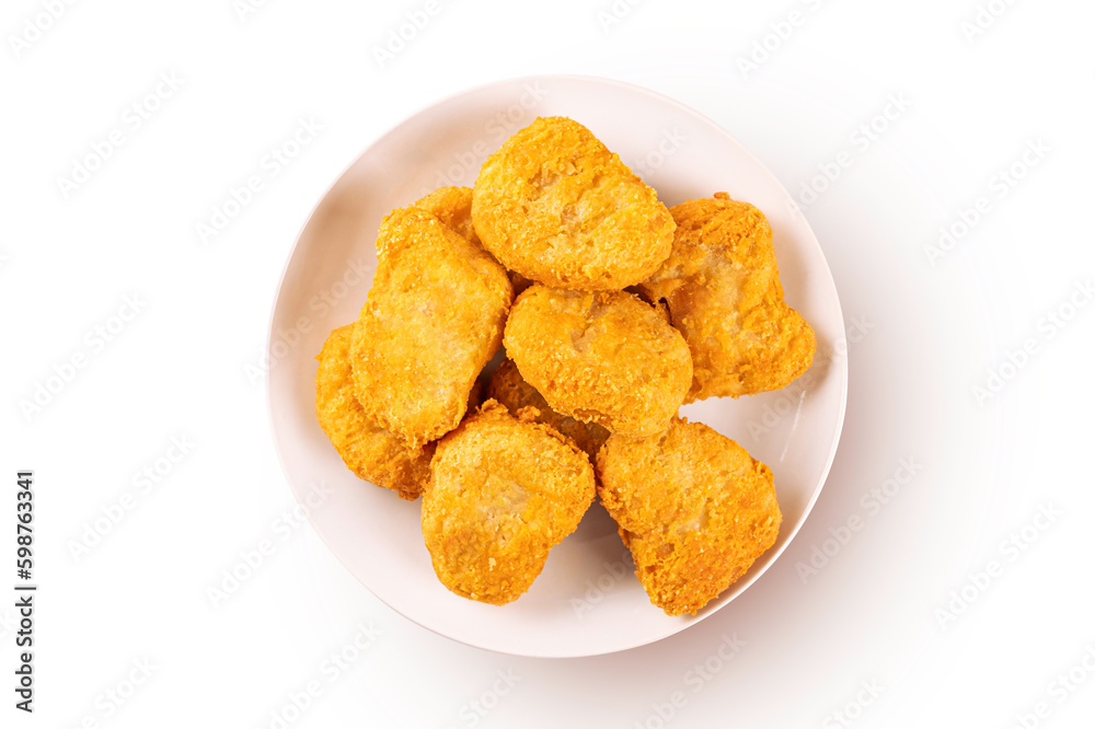 Top view of Fried chicken nuggets on white background. Top view of Fried chicken nuggets on white background.