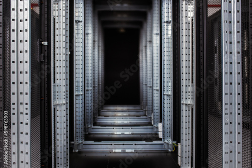 View inside the data center racks under construction.