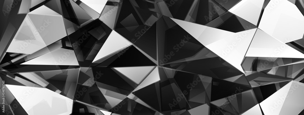 Abstract crystal background in black colors with refracting of light and highlights on the facets - obrazy, fototapety, plakaty 