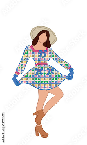 Sexy girl without a face in a hillbilly costume for the Brazilian Festa Junina. Vector illustration isolated on transparent background.