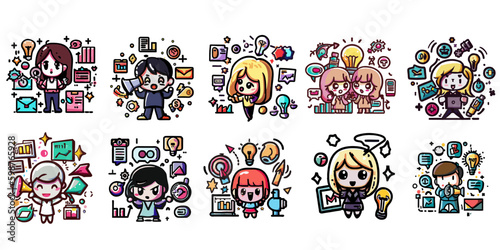 marketing strategy vector set collection graphic clipart design