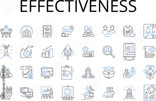 Effectiveness line icons collection. Efficiency, Productivity, Capability, Potency, Performance, Impactfulness, Aptitude vector and linear illustration. Competence,Powerfulness,Strength outline signs