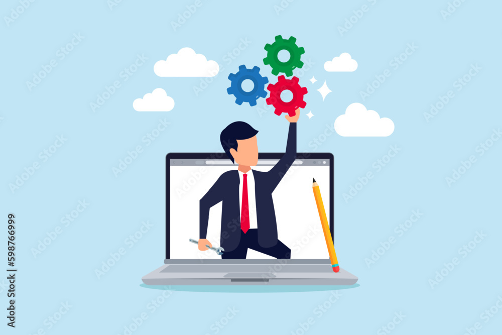Support staff help fixing technical problem, help desk or operator with phone call or chat to assist customer concept, helpful man with customer help solve computer problem. Support staff help fixing technical problem, help desk or operator with phone call or chat to assist customer concept, helpful man with customer help solve computer problem.