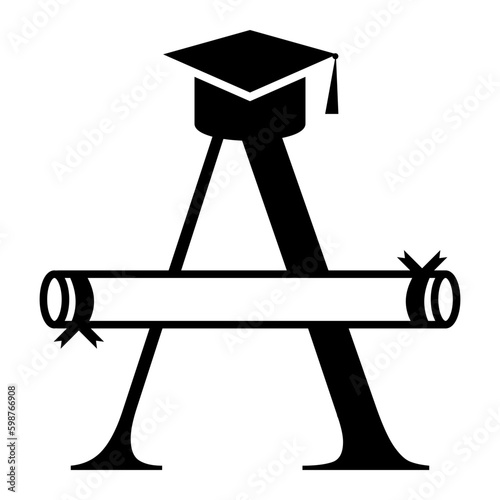 graduation cap and diploma letter A