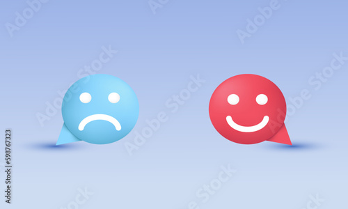 3d realistic happy sadunhappy emoticon face illustration trendy icon modern style object symbols illustration isolated on background