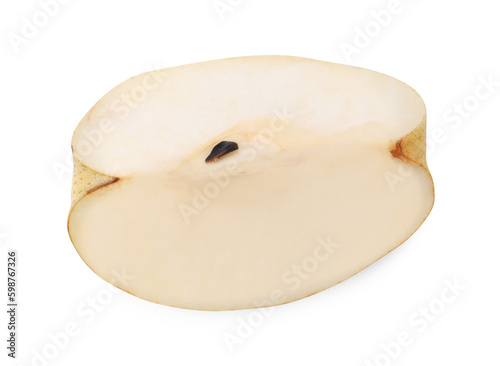 Slice of fresh apple pear isolated on white, top view