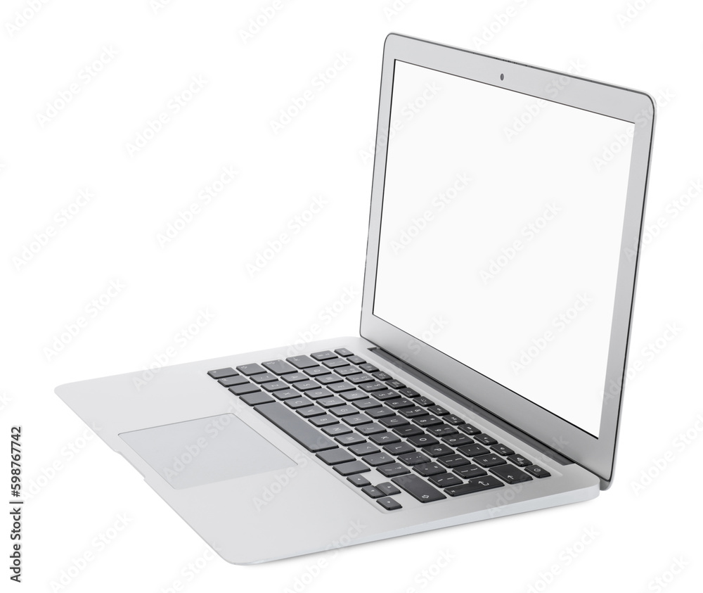 Modern laptop with blank screen isolated on white Modern laptop with blank screen isolated on white
