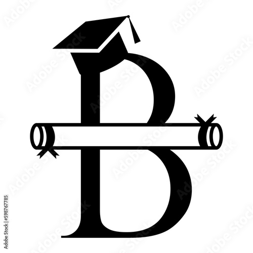 letter B graduation cap and diploma 