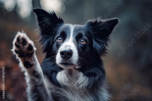 Fotografia, Obraz Generative AI image of a cute border collie begging with paws