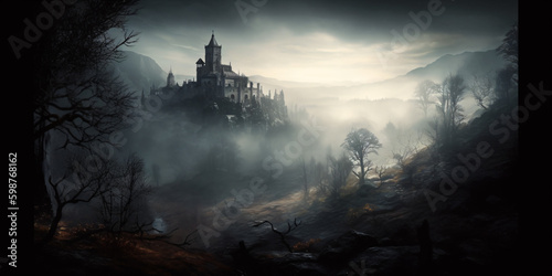 A castle in the middle of a foggy forest Generative Ai