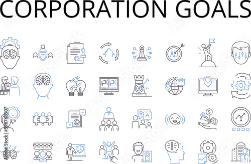 Corporation goals line icons collection. Business objectives, Company aspirations, Enterprise targets, Organization missions, Firm initiatives, Establishment goals, Company aims vector and linear