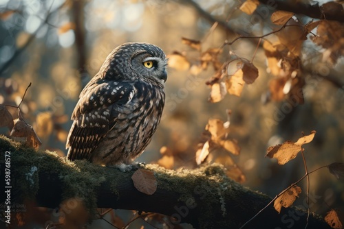 Beautiful owl in its natural habitat. AI generated  human enhanced