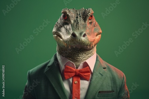 Anthropomorphic Alligator dressed in a suit like a businessman. Business Concept. AI generated, human enhanced © top images
