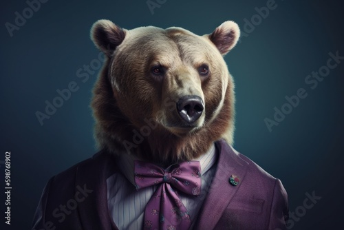 Anthropomorphic bear dressed in a suit like a businessman. business concept. AI generated, human enhanced