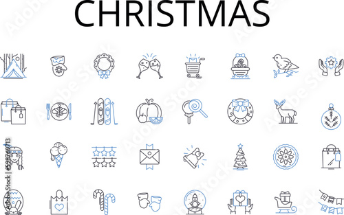 Christmas line icons collection. Yuletide, Noel, Holiday season, Festive season, December, Gift-giving, Merry-making vector and linear illustration. Family gatherings,Celebrations,Winter Generative AI