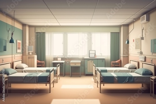 病院の病室、4人部屋：AI作品 