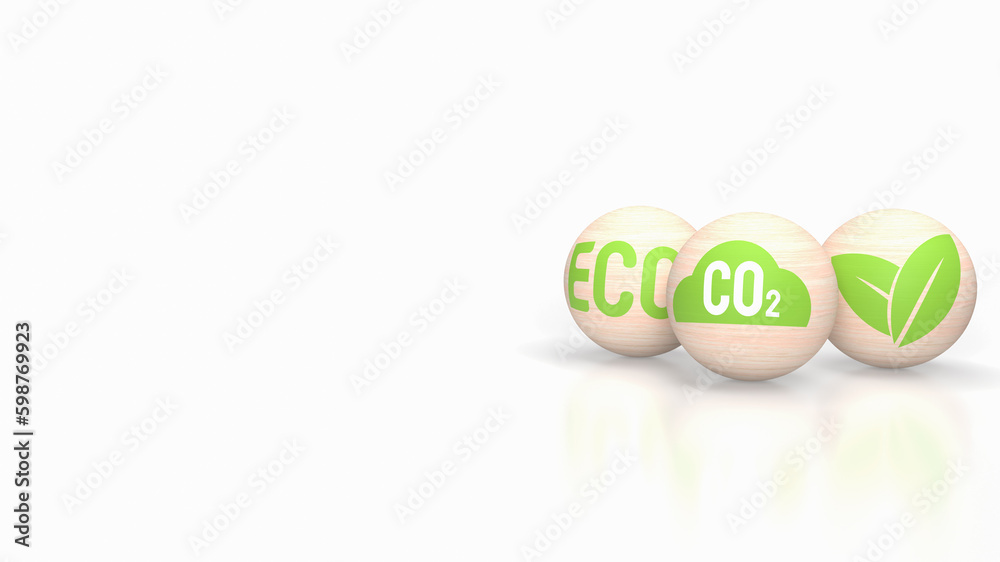 The co2 icon on wood ball for eco or ecology concept 3d rendering The co2 icon on wood ball for eco or ecology concept 3d rendering