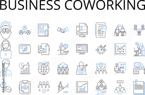 Business coworking line icons collection. Corporate partnerships, Professional collaboration, Entrepreneurial nerking, Company team-building, Commercial alliances, Enterprise sharing, Generative AI