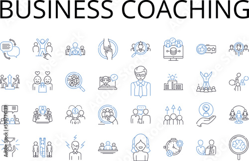 Business coaching line icons collection. Life coaching, Executive coaching, Leadership training, Career counseling, Performance coaching, Employee development, Team building vector and Generative AI