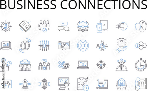 Business connections line icons collection. Professional contacts, Commercial alliances, Corporate partnerships, Enterprise linkages, Trade collaborations, Entrepreneurial liaisons, Generative AI