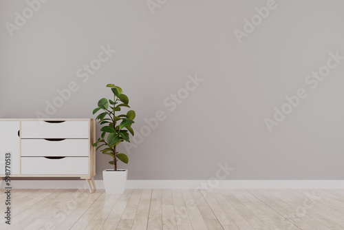 Sala de estar em detalhes com planta e o parede cinza em um ambiente claro e aconchegante photo
