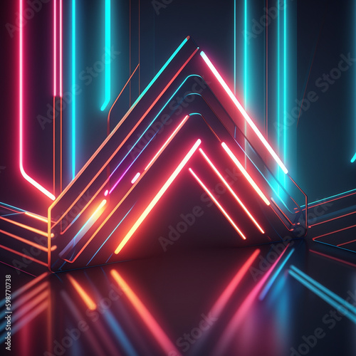 A stunning entrance made of neon lights, with a radiant glow illuminating the entire scene and providing a clear sense of direction. Perfect for creating captivating wallpapers. © diana Lora