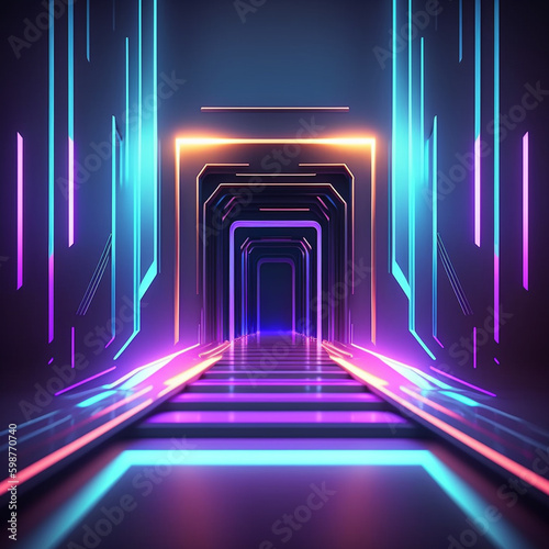 A stunning entrance made of neon lights, with a radiant glow illuminating the entire scene and providing a clear sense of direction. Perfect for creating captivating wallpapers