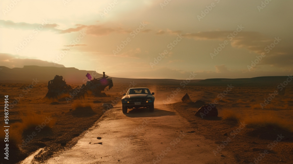 Car driving in the desert Car driving in the desert
