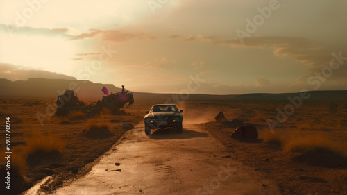 Car driving in the desert